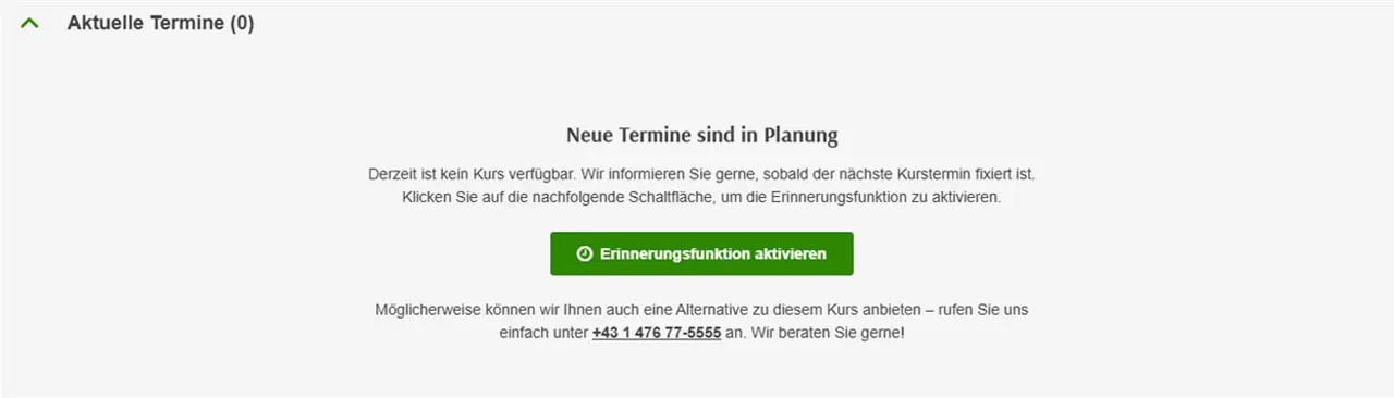 Keine Veranstaltungen verfügbar, Erinnerungsfunktion kann aktiviert werden